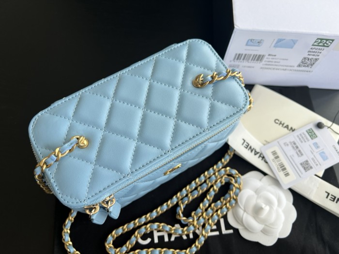 CHANEL Little Golden Ball Sheepskin Box Bag, Shoulder Bag, Crossbody Bag Women's Blue AP2303-B08034-NH626 size16.5*8.5*9.5 cm