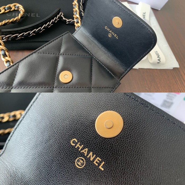 CHANEL Leather Chain Bag Cell Phone Pouch Women's Black AP1773-B04852-94305 size 10*4.5*17cm
