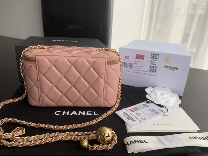 CHANEL Sheepskin Long Box Bag, Shoulder Bag, Crossbody Bag Women's Dried Rose Pink AP2303-B02916-NR647 size 16*10*8 cm