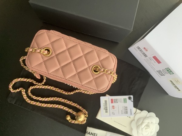 CHANEL Sheepskin Long Box Bag, Shoulder Bag, Crossbody Bag Women's Dried Rose Pink AP2303-B02916-NR647 size 16*10*8 cm