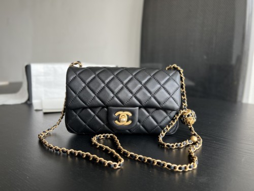 CHANEL Classic Flap CF Small Gold Ball Sheepskin Chain Bag, Shoulder Bag, Crossbody Bag Mini Women's Black AS1787-B08034-94305 size 20*7*13cm