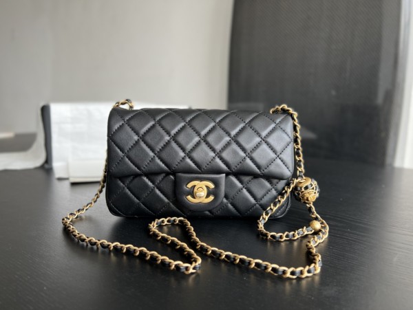 CHANEL Classic Flap CF Small Gold Ball Sheepskin Chain Bag, Shoulder Bag, Crossbody Bag Mini Women's Black AS1787-B08034-94305 size 20*7*13cm