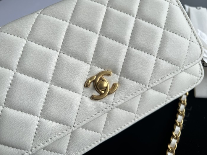 CHANEL WOC Smooth Lambskin With Gold Metal Shoulder Bag, Crossbody Bag Mini Women's White AP1450-B02916-10601 size 19*4*12cm