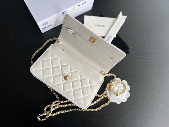 CHANEL WOC Smooth Lambskin With Gold Metal Shoulder Bag, Crossbody Bag Mini Women's White AP1450-B02916-10601 size 19*4*12cm