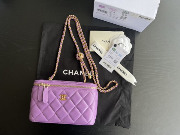 CHANEL 22SS Sheepskin Box Bag, Shoulder Bag, Crossbody Bag Women's Purple AP2303-B08034-NH623 size 16*8*10 cm