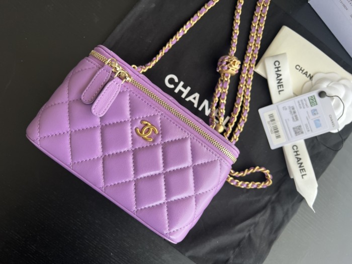 CHANEL 22SS Sheepskin Box Bag, Shoulder Bag, Crossbody Bag Women's Purple AP2303-B08034-NH623 size 16*8*10 cm