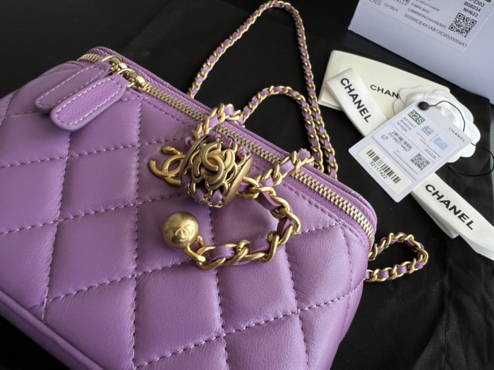 CHANEL 22SS Sheepskin Box Bag, Shoulder Bag, Crossbody Bag Women's Purple AP2303-B08034-NH623 size 16*8*10 cm
