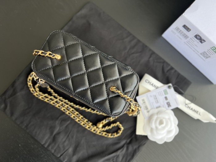 CHANEL Sheepskin Crossbody Bags Women's Black AP2303-B08034-94305 17*8*9.5 cm