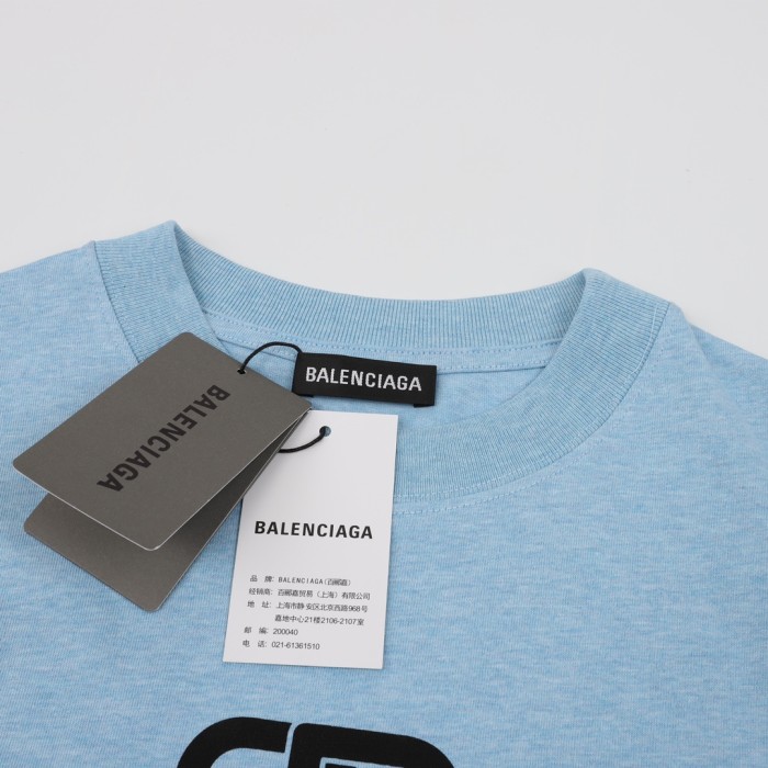 Balenciaga Drop Shoulder Sleeve T Shirt Unisex Light Blue