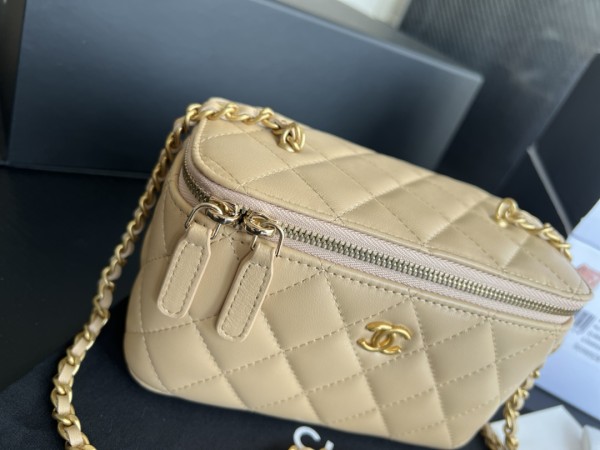 CHANEL 22c Early Spring Pebble Grain Calfskin Long Box Bag, Shoulder Bag, Crossbody Bag Women's Milk Tea AP2625-B07641-N5025 with Mirror size 17*8.5*10 cm