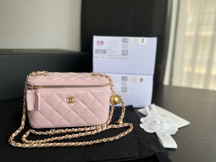 CHANEL Sheepskin Box Bag, Shoulder Bag, Crossbody Bag Women's Light Pink AP2303-B02916-NR644 size 17*8*9.5 cm