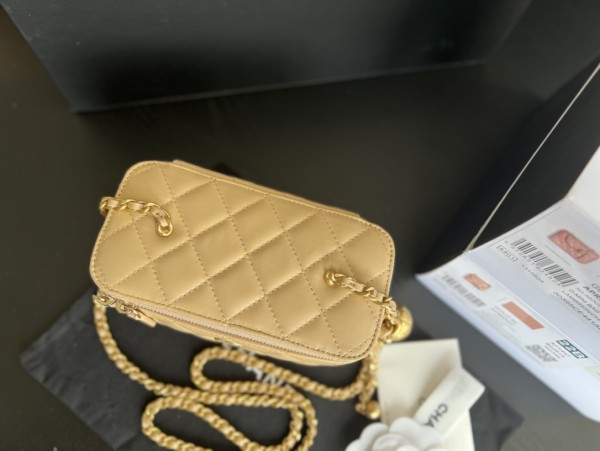 CHANEL 22c Early Spring Pebble Grain Calfskin Long Box Bag, Shoulder Bag, Crossbody Bag Women's Milk Tea AP2625-B07641-N5025 with Mirror size 17*8.5*10 cm