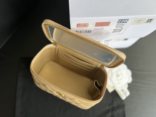 CHANEL 22c Early Spring Pebble Grain Calfskin Long Box Bag, Shoulder Bag, Crossbody Bag Women's Milk Tea AP2625-B07641-N5025 with Mirror size 17*8.5*10 cm