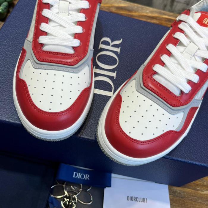 Dior B27 Low ERL Red and White Smooth Calfskin and White Dior Oblique Galaxy Leather with Rabbit Motif