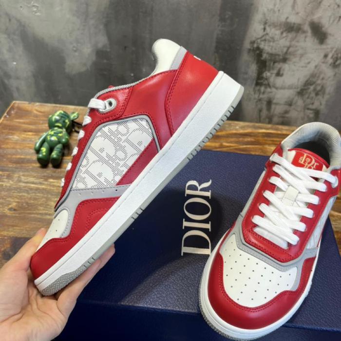 Dior B27 Low ERL Red and White Smooth Calfskin and White Dior Oblique Galaxy Leather with Rabbit Motif