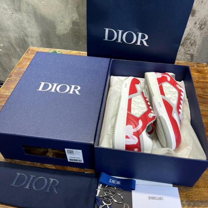 Dior B27 Low ERL Red and White Smooth Calfskin and White Dior Oblique Galaxy Leather with Rabbit Motif
