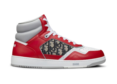 Dior B27 High Red Gray and White Smooth Calfskin with Beige and Black Dior Oblique Jacquard