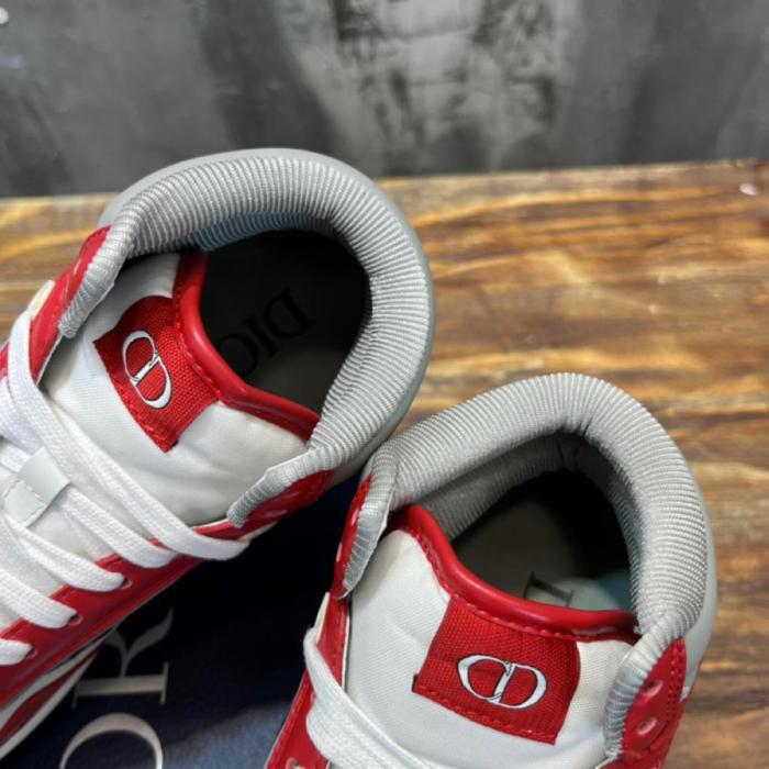 Dior B27 High Red Gray and White Smooth Calfskin with Beige and Black Dior Oblique Jacquard