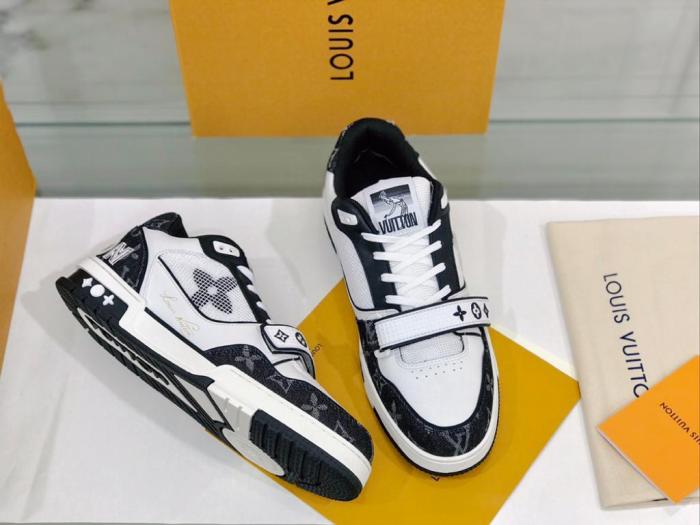Louis Vuitton LV Trainer Velcro Strap Monogram Denim Black White