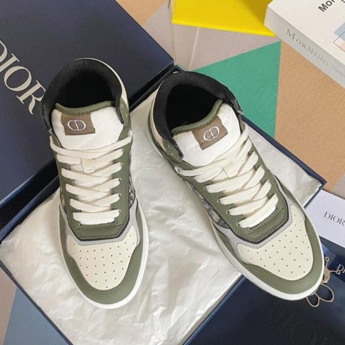 Dior B27 High Olive and Cream Smooth Calfskin with Beige and Black Dior Oblique Jacquard