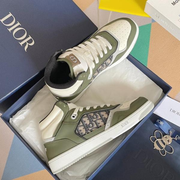 Dior B27 High Olive and Cream Smooth Calfskin with Beige and Black Dior Oblique Jacquard