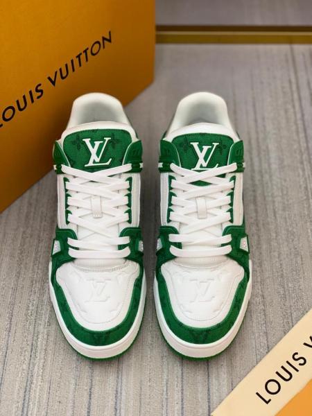 Louis Vuitton Trainer Green Monogram Denim White