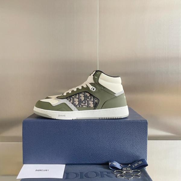 Dior B27 High Olive and Cream Smooth Calfskin with Beige and Black Dior Oblique Jacquard