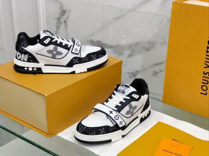 Louis Vuitton LV Trainer Velcro Strap Monogram Denim Black White