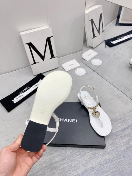 CHANEL leather rhinestone imitation pearl embellished one-strap sandals for women white