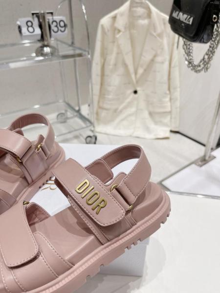 DIOR Dioract Leather Beach Sandals Women's Nude Pink