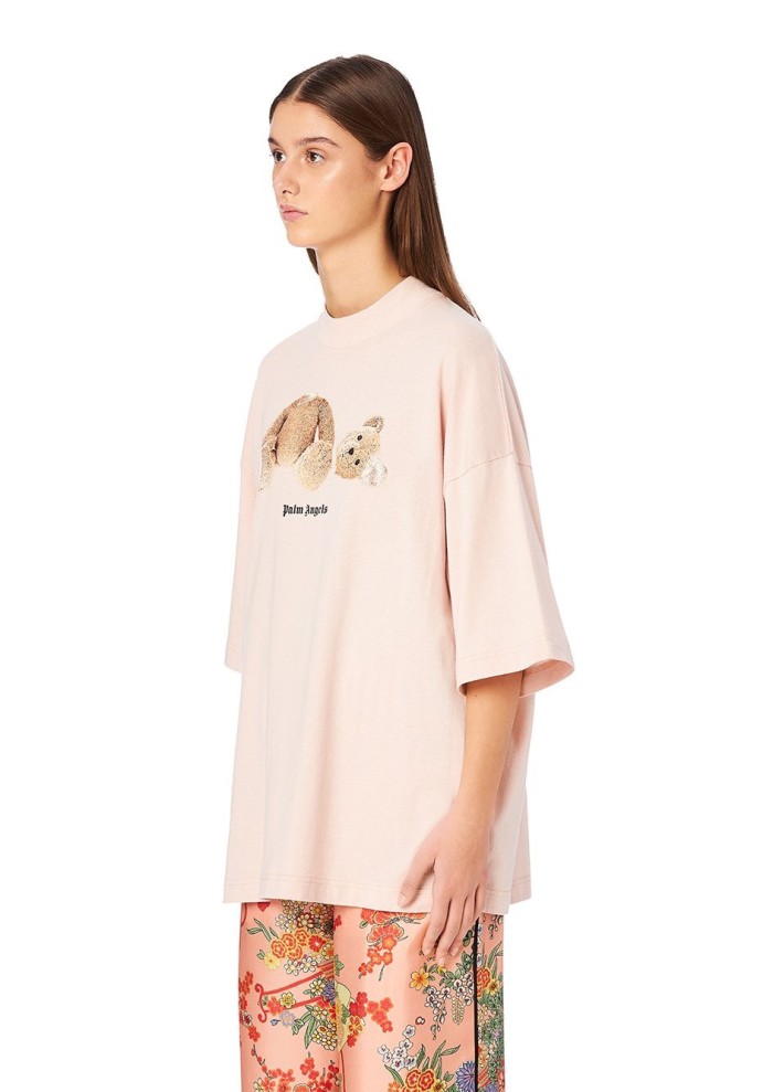 PALM ANGELS Bear Print Cotton T Shirt Light Pink