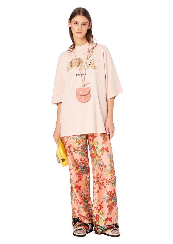 PALM ANGELS Bear Print Cotton T Shirt Light Pink