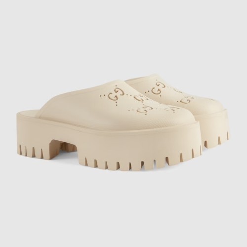 Gucci Wmns Platform Perforated G Sandal 'White Rubber' Women's