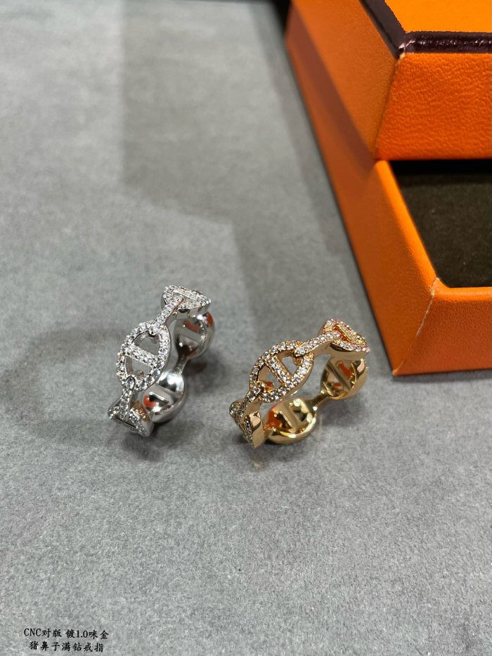 HERMES Chaine D'Ancre Karat Gold Rings Women's Rose Gold