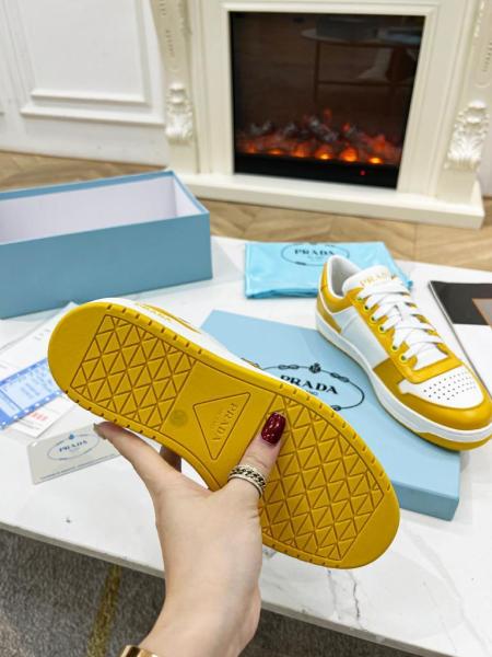 Prada Downtown Low Top Sneakers Leather White Yellow Sun