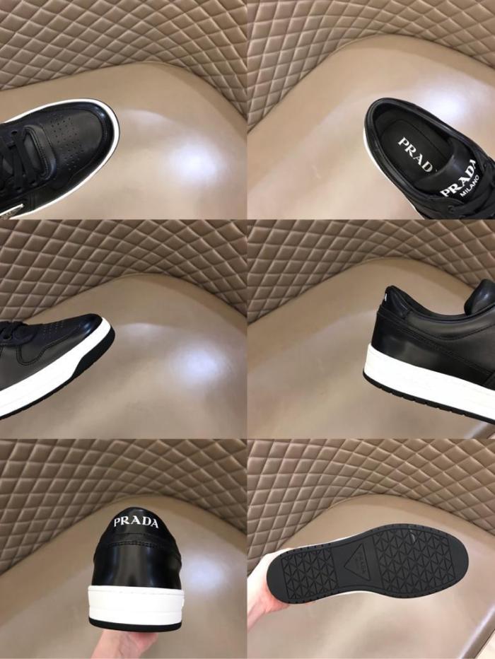 Prada Downtown Low Top Sneakers Leather Black Black White