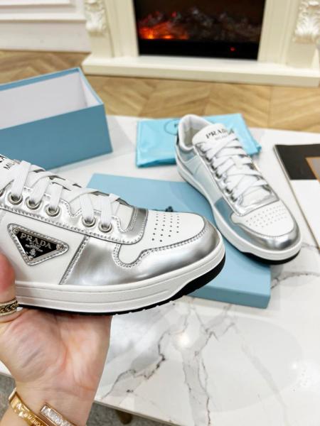 Prada Downtown Low Top Sneakers Leather White Silver