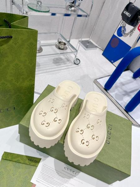 Gucci Wmns Platform Perforated G Sandal 'White Rubber' Women's