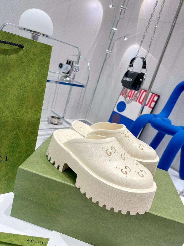 Gucci Wmns Platform Perforated G Sandal 'White Rubber' Women's