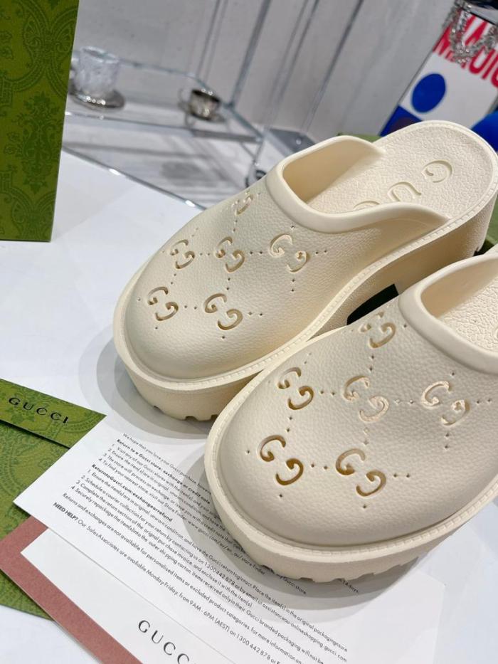 Gucci Wmns Platform Perforated G Sandal 'White Rubber' Women's