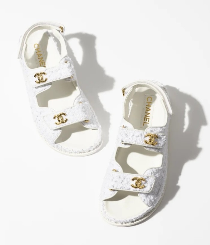 Chanel Tweed Sandal White Cotton