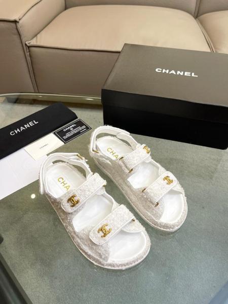 Chanel Tweed Sandal White Cotton