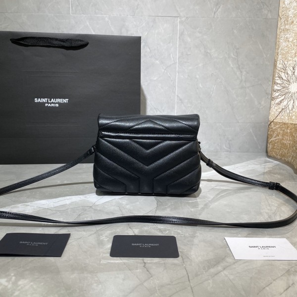 SAINT LAURENT YSL Loulou Toy Square Black Logo Bag with Flap Closure, Leather, Women's Crossbody/Shoulder Bag, Black 630951DV7081000 size 20*7.5*14cm