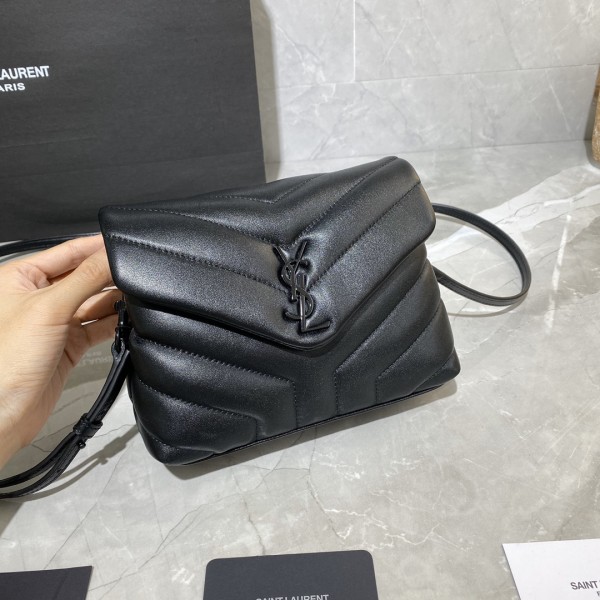 SAINT LAURENT YSL Loulou Toy Square Black Logo Bag with Flap Closure, Leather, Women's Crossbody/Shoulder Bag, Black 630951DV7081000 size 20*7.5*14cm