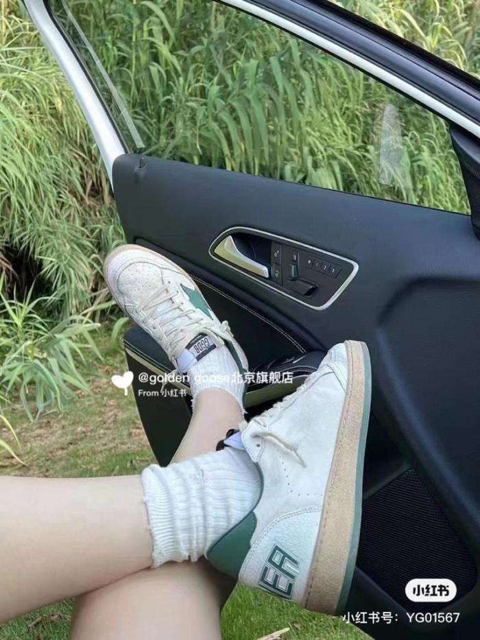 Golden Goose Ball Star leather low side lace-up fashion board shoes white green