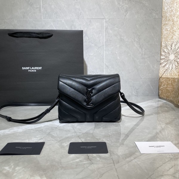 SAINT LAURENT YSL Loulou Toy Square Black Logo Bag with Flap Closure, Leather, Women's Crossbody/Shoulder Bag, Black 630951DV7081000 size 20*7.5*14cm