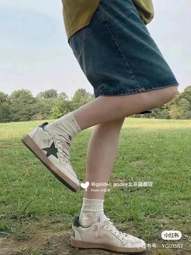 Golden Goose Ball Star leather low side lace-up fashion board shoes white green