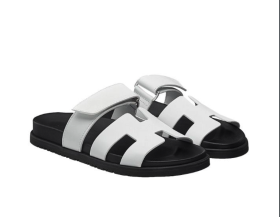 Hermes Chypre Leather Flip Slides White