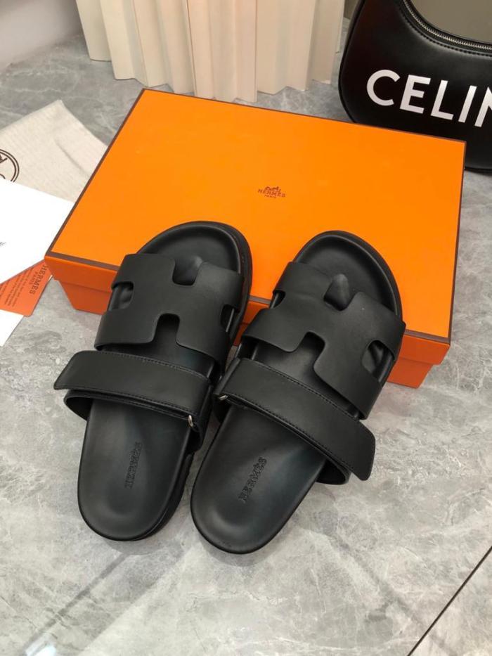 Hermes Chypre calfskin slides black