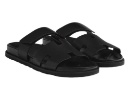 Hermes Chypre calfskin slides black